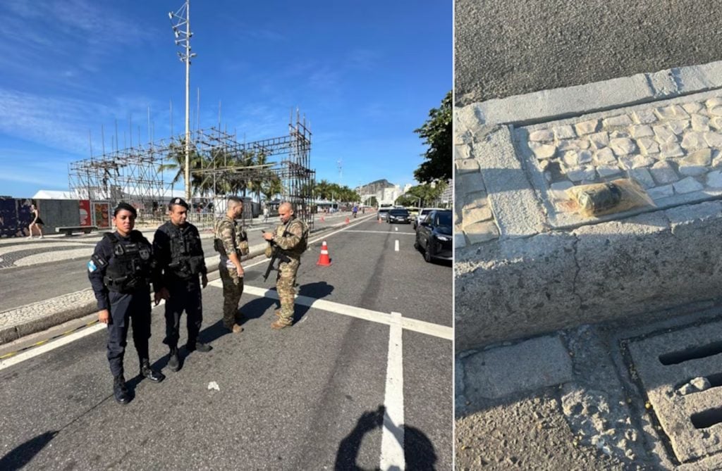 Esquadrão antibomba remove artefato explosivo do calçadão da praia de Copacabana