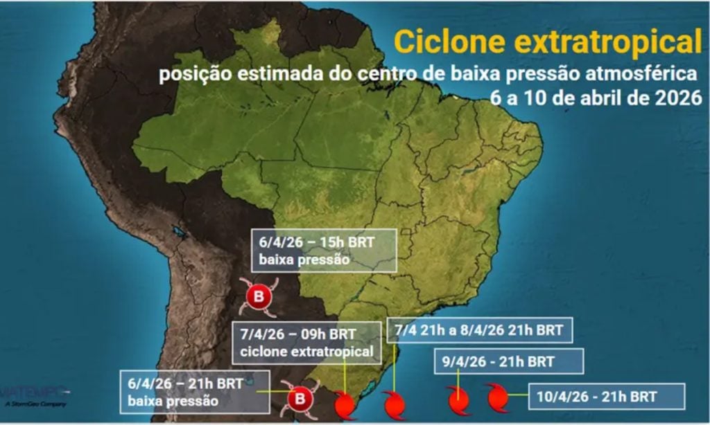 Ciclone extratropical e frente fria devem causar temporais no País; entenda