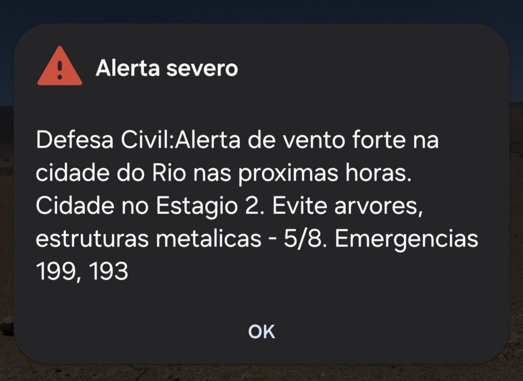 Cidade do Rio tem alerta severo para vendaval nesta quarta